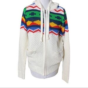 Fishbone Colorful Zip-Up Hooded Cardigan. Size Small